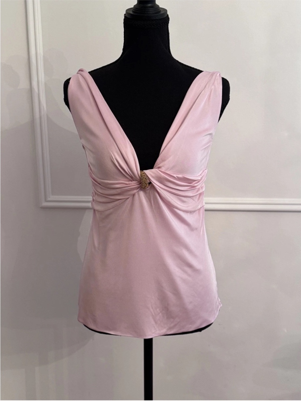Gianni Versace SpA Vintage 1990s NWT Pink Draped V Neck Gold Bead Top Size 42